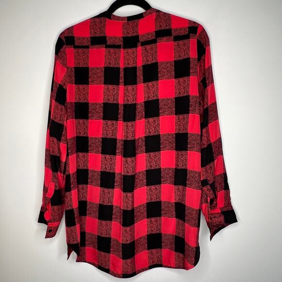 Sandro Red Buffalo Check Silk Tunic Top Size Medium - Picture 3 of 7